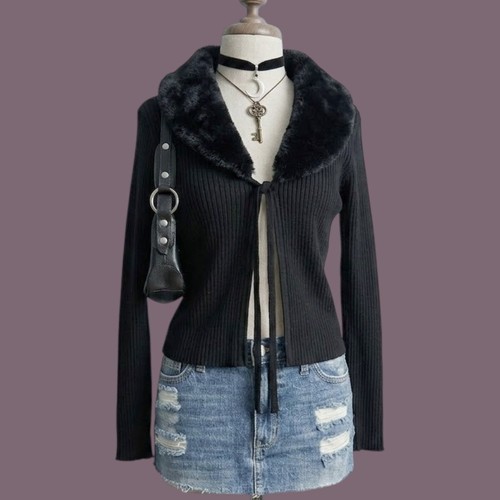 Cardigan nero pelliccia
