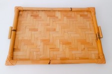 ♥ VASSOIO PORTATA IN VIMINI BAMBOO BAMBU GIUNCO VINTAGE DESIGN RETTANGOLARE