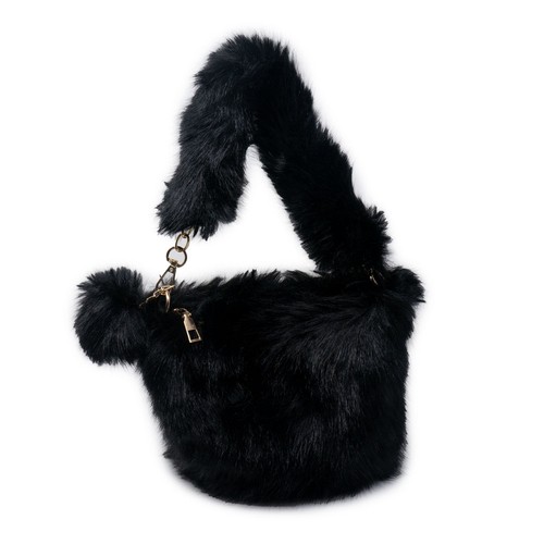 Borsa mano nera pelliccia - mano,