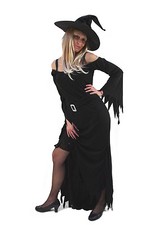 Costume da Strega Fata Nero Vestito + Cappello Halloween Vampiro Maga K40