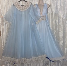 Camicia da notte vintage nuova con etichette M L intime blu cielo trasparente D chiffon Peignoir accappatoio negligee set