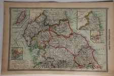 1904 Mappa Antica Del Nord Inghilterra York Cumberland Durham Tynemouth Carriola