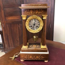 Antico orologio a pendolo portico parigina Francese intarsiato Carlo X THEVENARD