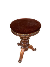 Antico sgabello da pianoforte inglese epoca XIX secolo seduta velluto bordeaux