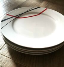 Set Servizio 6 Pezzi Piatti Piano Bianco riga rossa nera, piatto moderno usati