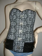 TOP BUSTINO BUSTIER NERO BIANCO ECOPELLE STRINGHE GANCI M SEXY LEGGI LE MISURE