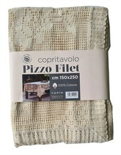 Copritavolo Pizzo Filet Vintage 100% Cotone Tinta Unita Colore Ecru cm 150x250