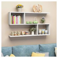 Libreria Mensola Da Parete Sospesa In Legno Con 4 Scomparti Mobiletto Portaogget