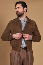 Bomber Pelle Uomo Renna Camoscio Fango Giubbotto Vera Pelle Mike