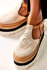 Free People Morning In Mykonos espadrillas platform uncinetto Vachetta Tan 6,5 NUOVE