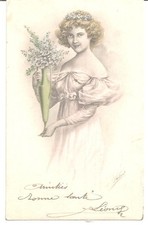 Watzal J. 21.6.1903. Fanciulla con elegante vaso Liberty e fiori.