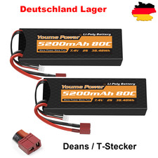 2 pezzi 7,4 V 2S 5200 mAh 80 C custodia rigida batteria LiPo Deans per RC auto camion camion Losi