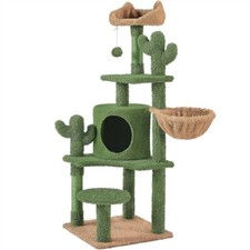 Albero Tiragraffi per Gatti Torre a Forma di Cactus in Peluche e Sisal 135cm