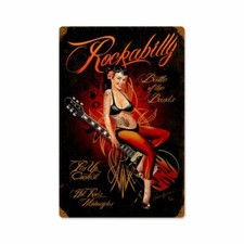 Targa in latta GUITAR PIN UP GIRL 45,5 cm Rockabilly ROCK N ROLL Hillbilly anni 50 60
