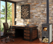 STUFA A LEGNA 8 KW RISCALDAMENTO CASA CON PORTALEGNA TOP IN GHISA CAMINO  NUOVO