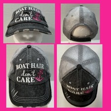 Cappello berretto palla grigio Katydid "Boat Hair Don't Care" maglia schiena pesca barca usato in ottime condizioni