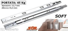 COPPIA Guide Scorrevoli AMMORTIZZATE per CASSETTI Portata 45 kg Estraz Totale