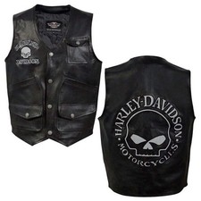Harley-Davidson Giubbotto Moto Uomo Pelle Teschio Riflettente Nero Biker