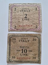 LOTTO 2 E 10 LIRE ALLIED MILITARY CURRENCY SERIE 1943 RARE CIRCOLATE