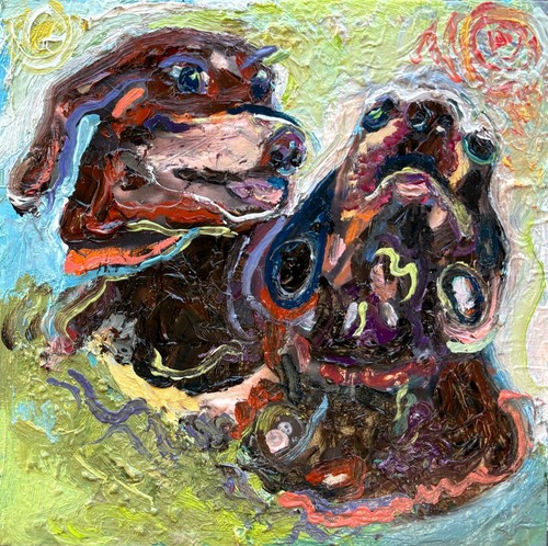 Due cani dipinto olio - due, ad