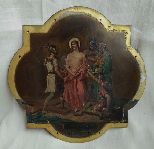 Dipinto antico olio via crucis - olio,