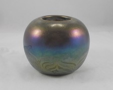 Raro Vetro Sintetico Vetro Design Iridescente Vaso a Sfera Con Onda Bene Boemia