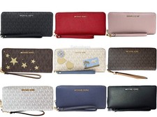 Michael Kors Jet Set Viaggio Continentale Portafoglio Lungo Polso Marrone Vaniglia Nero