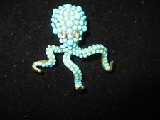 Vt. Turquoise Beaded Sea Octopus 2" Necklace Pendant. Gift Box