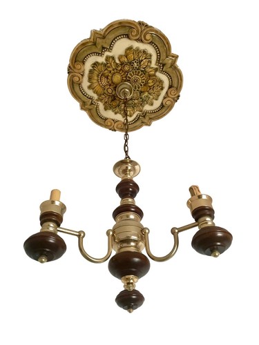 Lampadario ottone legno - e,