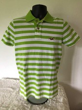 NWT Y2K HOLLISTER Mens/Dudes SS Striped Polo Shirt w/ Logo (Green & White)