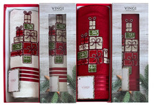 Set Asciugamani Bagno Vingi Natalizio 1+1 "Pacco Regalo" Viso Ospite 100% Spugna
