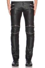 Nuovo da Uomo Pelle Pantalone