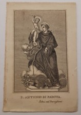 antico Santino S. ANTONIO DI PADOVA stampa incisione Salmi ne Pavaglione Bologna