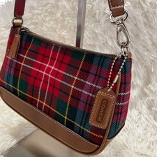 COACH Accessory Pouch Borsa a tracolla Borsetta Pelle Lana Multicolore Autentica