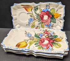 Lotto 4 piatti da pranzo vintage italiani Faience Nove Rose ceramica dipinti a mano