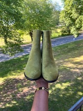 Olive green suede ankle boots 