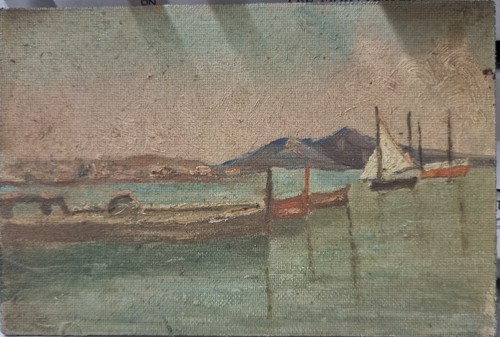 Marina con barche olio su - marina,