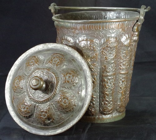 Secchiello rame decorato a - in,