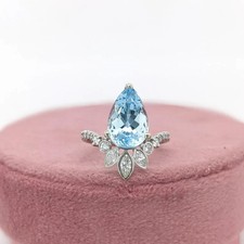 Bellissimo anello in vero oro bianco 18 carati con acquamarina naturale taglio pera 3,68 ct