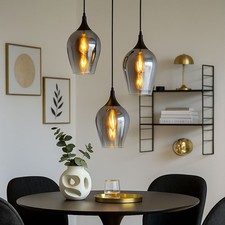 Lampadario Sospeso Lampada Da Camera In Vetro Fumè Nero H 120 Cm