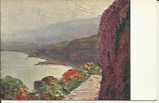 VECCHIA CARTOLINA  TAORMINA VILLA DUCA DI BRONTE OPERA DEL PITTORE E. POLESELLO