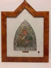 icona bizantina madonna della pergamena In Argento Riporti Oro 24kt 38x49 CM