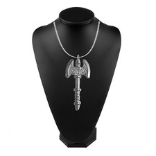 Double Sided Axe GT288 Pewter On 18" Silver Plated Curb Necklace