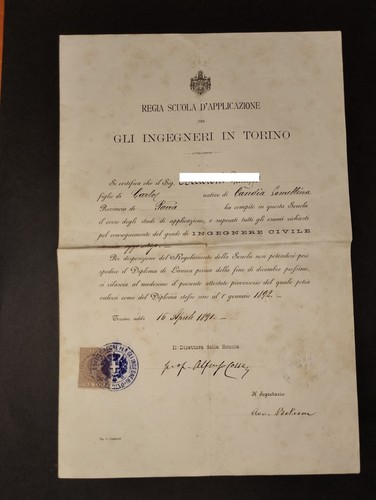 Diploma torino 1891 - torino,