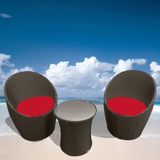 Set 2 poltrone cuscini rossi tavolino vetro polyrattan esterno giardino design|2