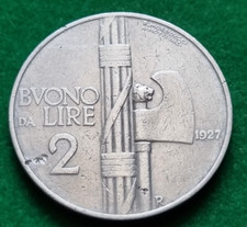 MONETA COIN REGNO D'ITALIA RE VITTORIO EMANUELE III° BUONO DA LIRE 2 DUE 1927