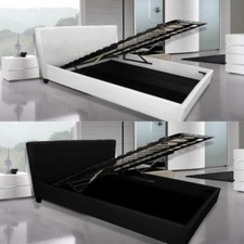 Letto matrimoniale contenitore 220x167 bianco o nero in ecopelle due piazze|003