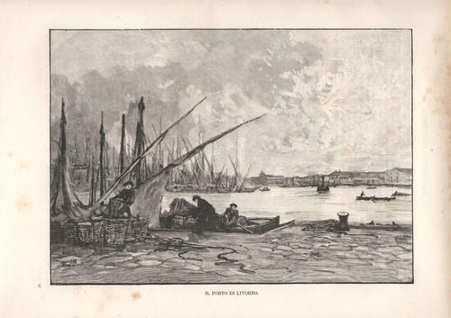 Stampa antica livorno veduta - stampa,