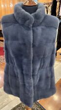 Gilè Pelliccia Visone Blu Orizzontale