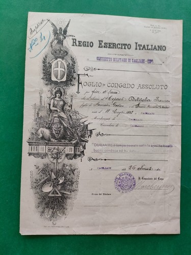 Cagliari foglio congedo - cagliari,,